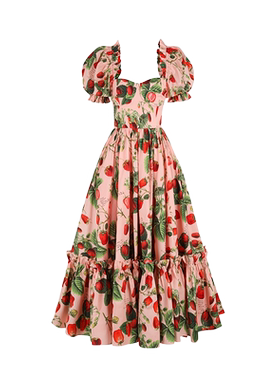 【王菊同款】粉红底草莓泡酒 纯棉利兹礼服裙Selkie Collection