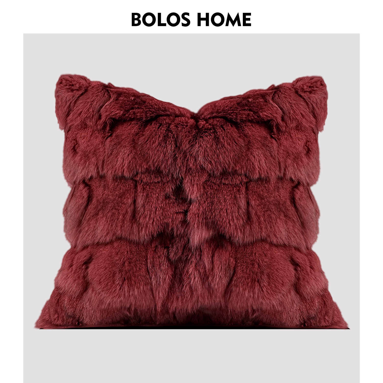 BOLOS HOME高档轻奢红色真狐狸毛皮草抱枕靠枕高级感沙发方枕腰枕