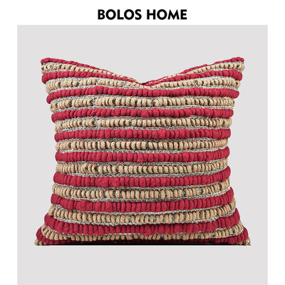 BOLOS HOME 侘寂轻奢手工编织棉麻条纹抱枕波西米亚客厅沙发靠垫