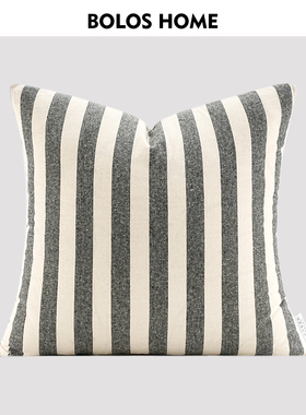 柏洛斯Little Fresh-米灰色竖纹方枕羽丝绒高端枕芯客厅沙发抱枕