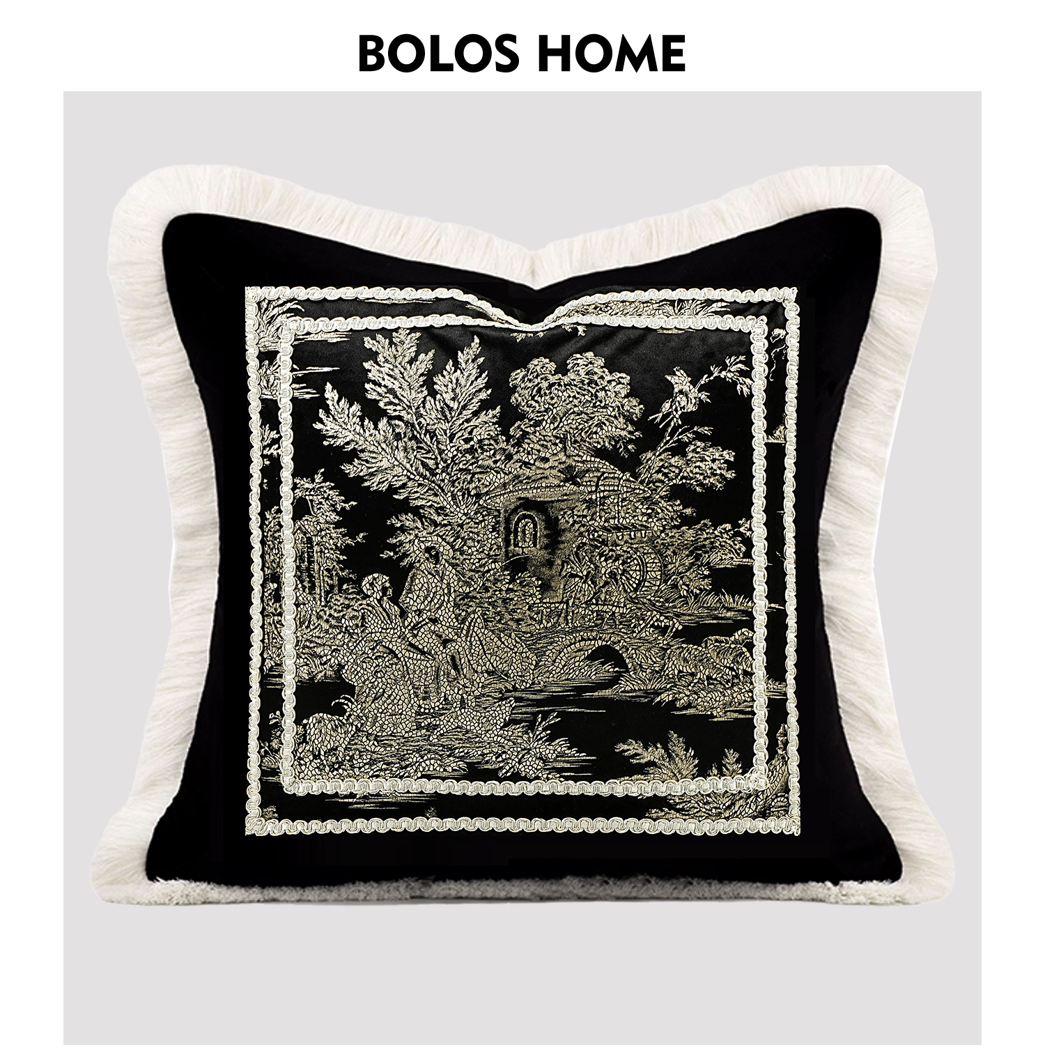 BOLOS HOME法式轻奢高级感别墅老钱风烫金绒布流苏抱枕样板间靠包