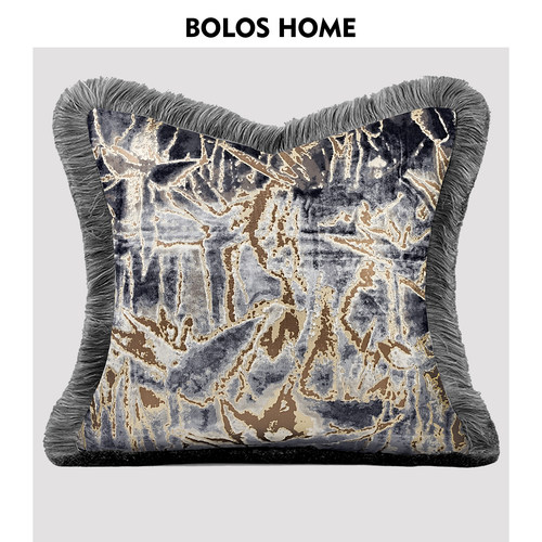 BOLOS HOME 轻奢高端北欧风百搭抽象鎏金纹客厅沙发流苏抱枕腰枕