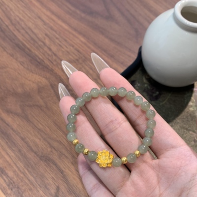 正品纯金新款黄金莲花转运珠手链女3D足金999妈妈手串母亲节礼物