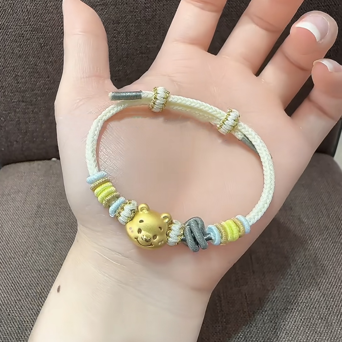 正品黄金维尼小熊头转运珠手链卡通手串送女友老婆七夕情人节礼物