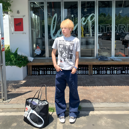 【褶皱工装】藏青cleanfit简约高级感百搭直筒阔腿休闲裤
