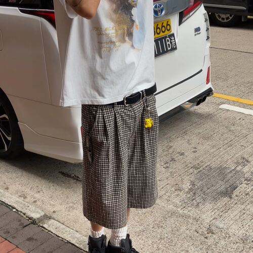 mcxmciii美式复古感黑白卡其泡泡纱透气高质格子6分短裤