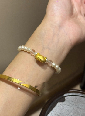 黄金足金999法棍猫咪萌宠转运珠手串手链礼物送女友老婆七夕礼物