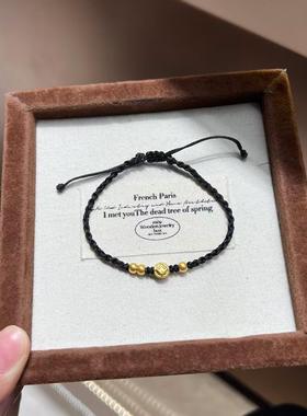 铜钱币古法小金珠999足金黄金纯金手链 送女友老婆七夕情人节礼