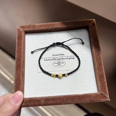 铜钱币古法小金珠999足金黄金纯金手链 送女友老婆七夕情人节礼