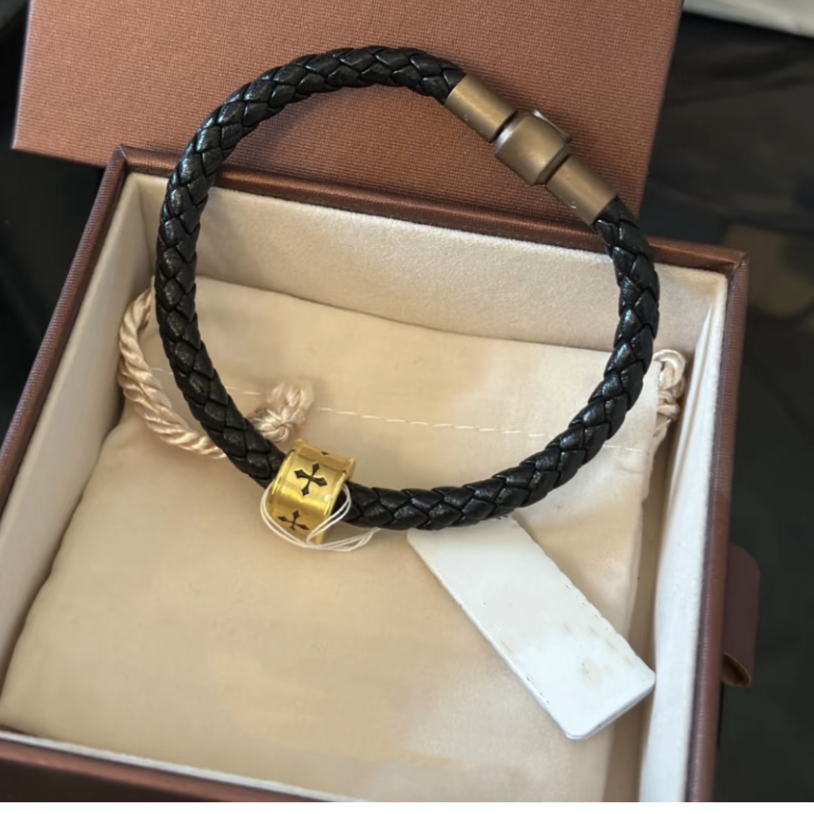 黄金足金999刺青信念转运珠手链女男士皮绳新年情人节礼物送男友