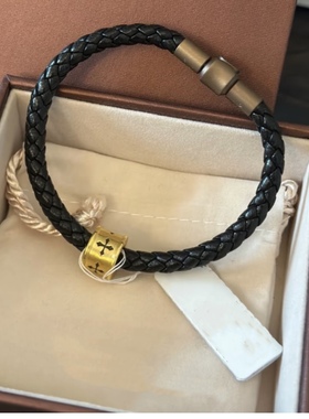 黄金足金999刺青信念转运珠手链女男士皮绳新年情人节礼物送男友