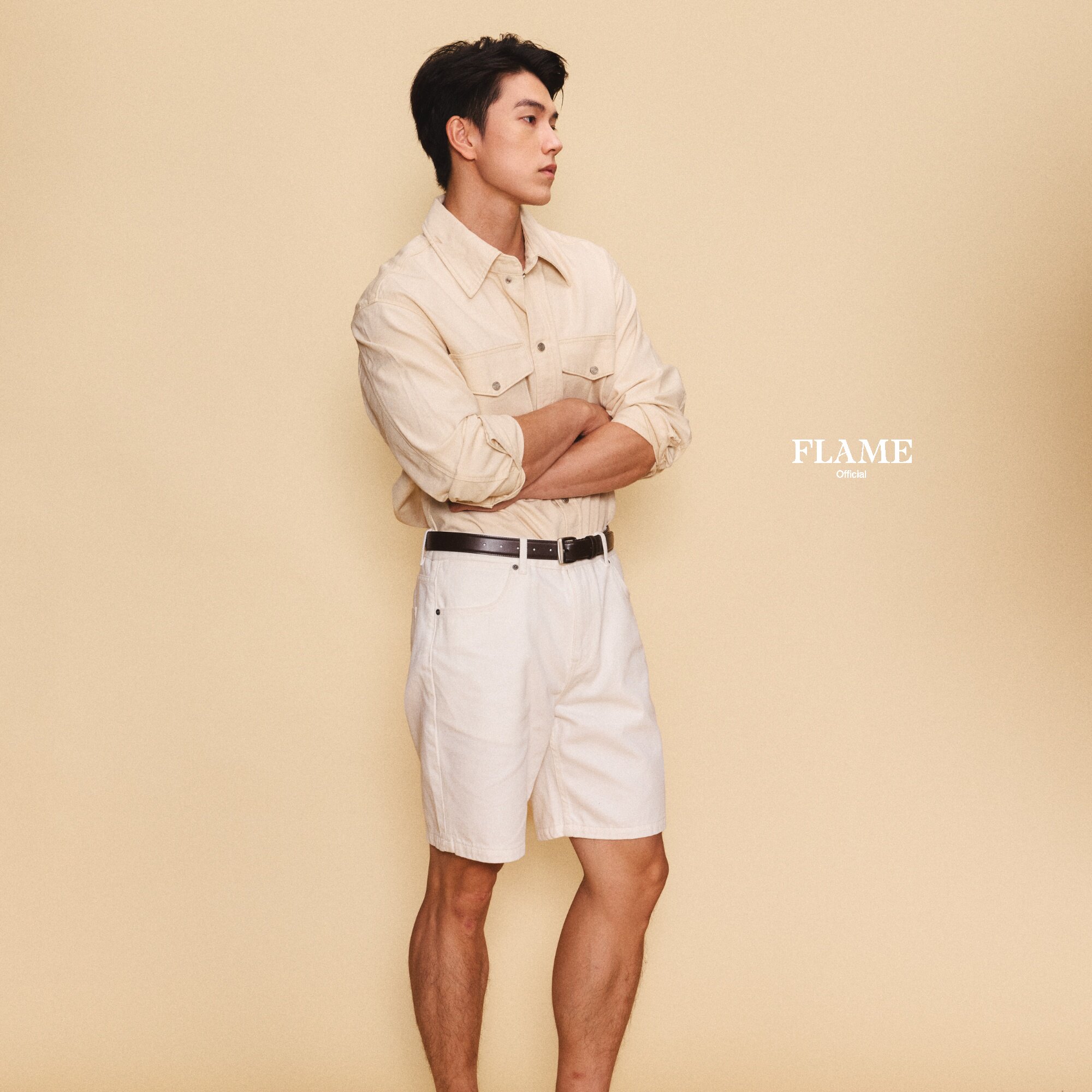 FlameOfficial纯白色牛仔短裤