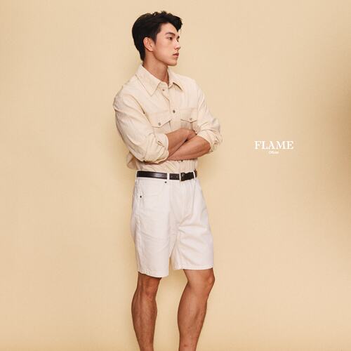 FlameOfficial纯白色牛仔短裤