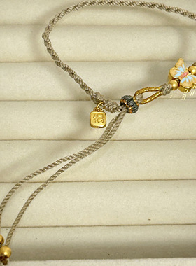 纯金黄金手链福牌999足金烤漆珐琅蝴蝶 送女友老婆七夕情人节礼物