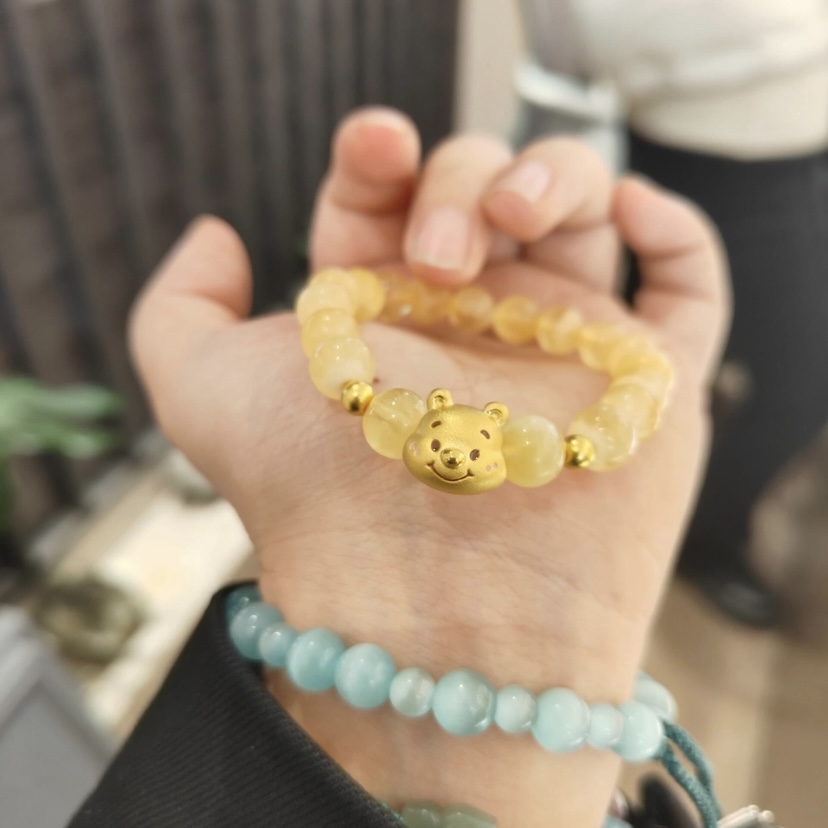 正品黄金维尼小熊头转运珠手链卡通手串送女友老婆七夕情人节礼物