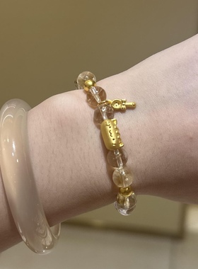 黄金足金999法棍猫咪萌宠转运珠手串手链礼物送女友老婆七夕礼物
