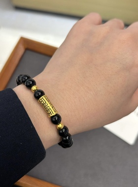 黄金手链饕餮图腾足金999男生手串纯金送男友送女友老婆七夕礼物