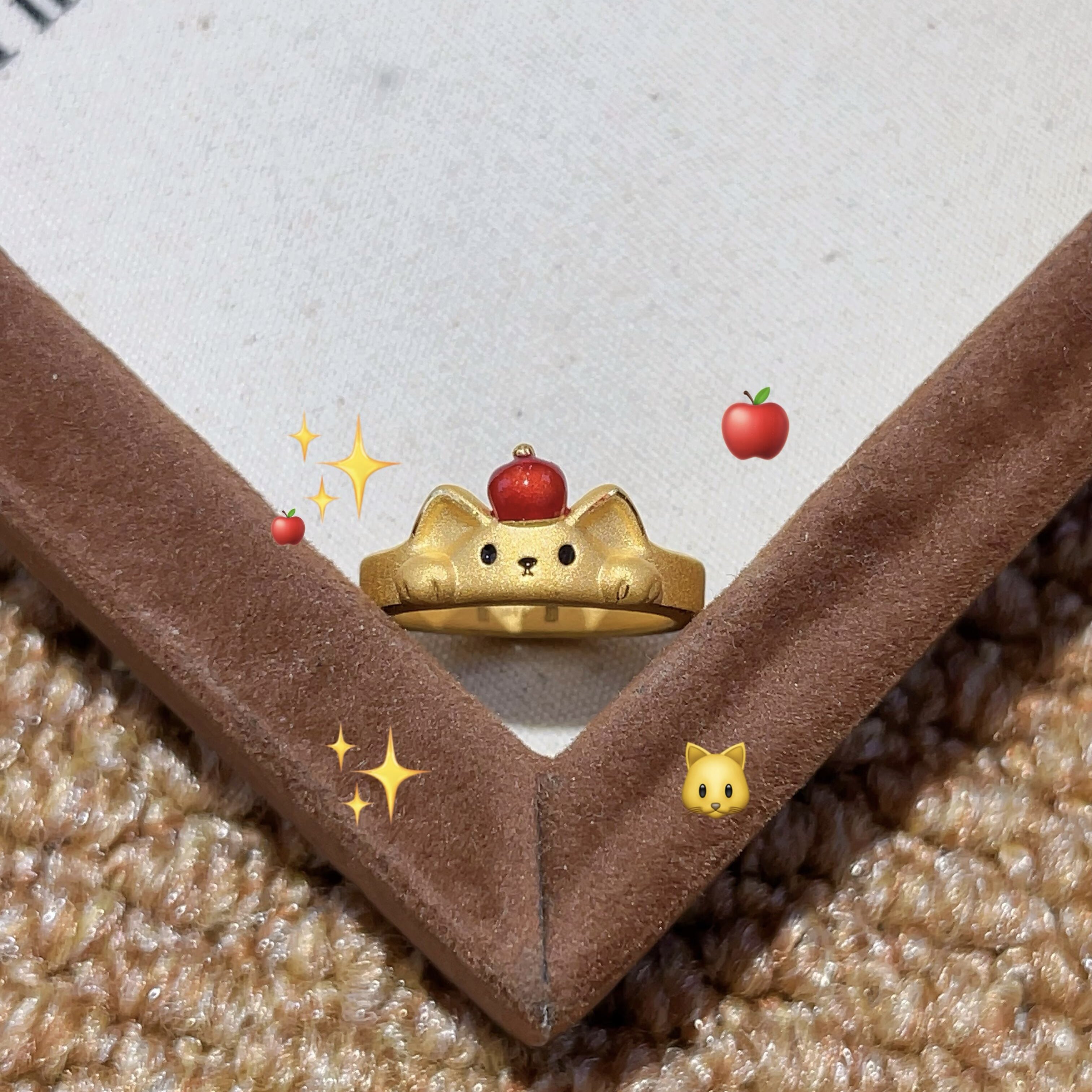 萌宠系列指环苹果宾狗黄金戒指足金999送女友老婆七夕情人节礼物