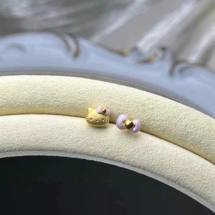 3D黄金hello kitty凯蒂猫kt猫耳钉女小众足金999可爱卡通耳环耳饰