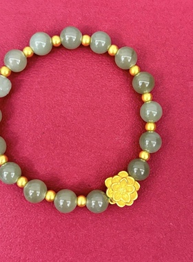 正品纯金新款黄金莲花转运珠手链女3D足金999妈妈手串母亲节礼物