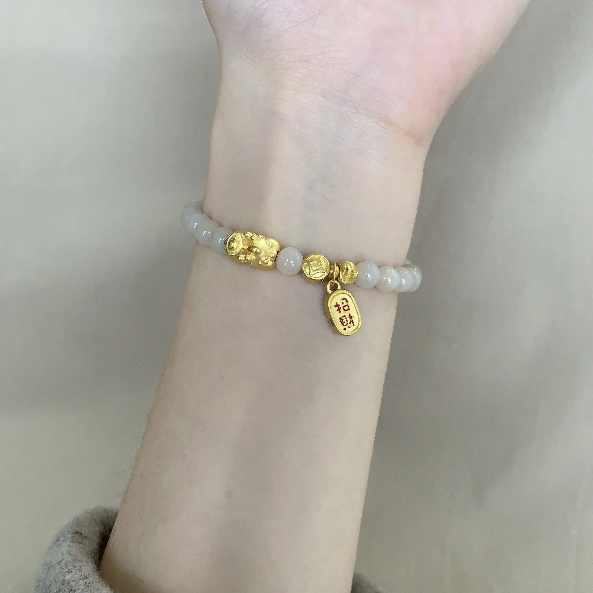 黄金貔貅3D硬金皮丘转运珠手链999足金手串 送女友老婆情人节礼物