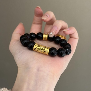 黄金黑金刺青智慧饕餮图腾手链男999足金送女友男友老婆七夕礼物