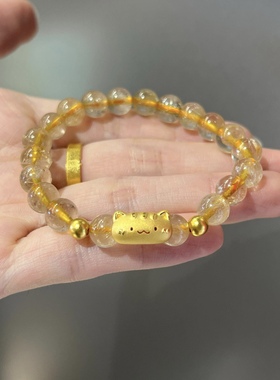 黄金足金999法棍猫咪萌宠转运珠手串手链礼物送女友老婆七夕礼物