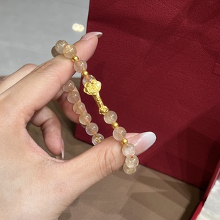 如意祥云福字黄金转运珠金珠串珠手链女新款纯金999足金水晶手串