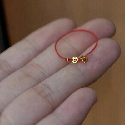 正品指环黄金足金999钱币桃花戒指硬金送女友老婆七夕情人节礼物