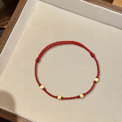 小方糖古法金珠纯金足金999黄金手链女送女友老婆七夕情人节礼物