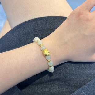 黄金哈喽helloKitty猫手链女足金和田玉KT猫手镯情人节礼物送女友