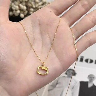 Hello Kitty镂空黄金吊坠足金999凯蒂猫KT蝴蝶结挂坠女项链送女友