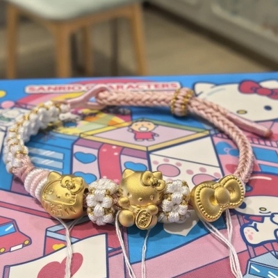 正品足金999hello kitty千万两黄金KT猫蝴蝶结送老婆七夕礼手镯