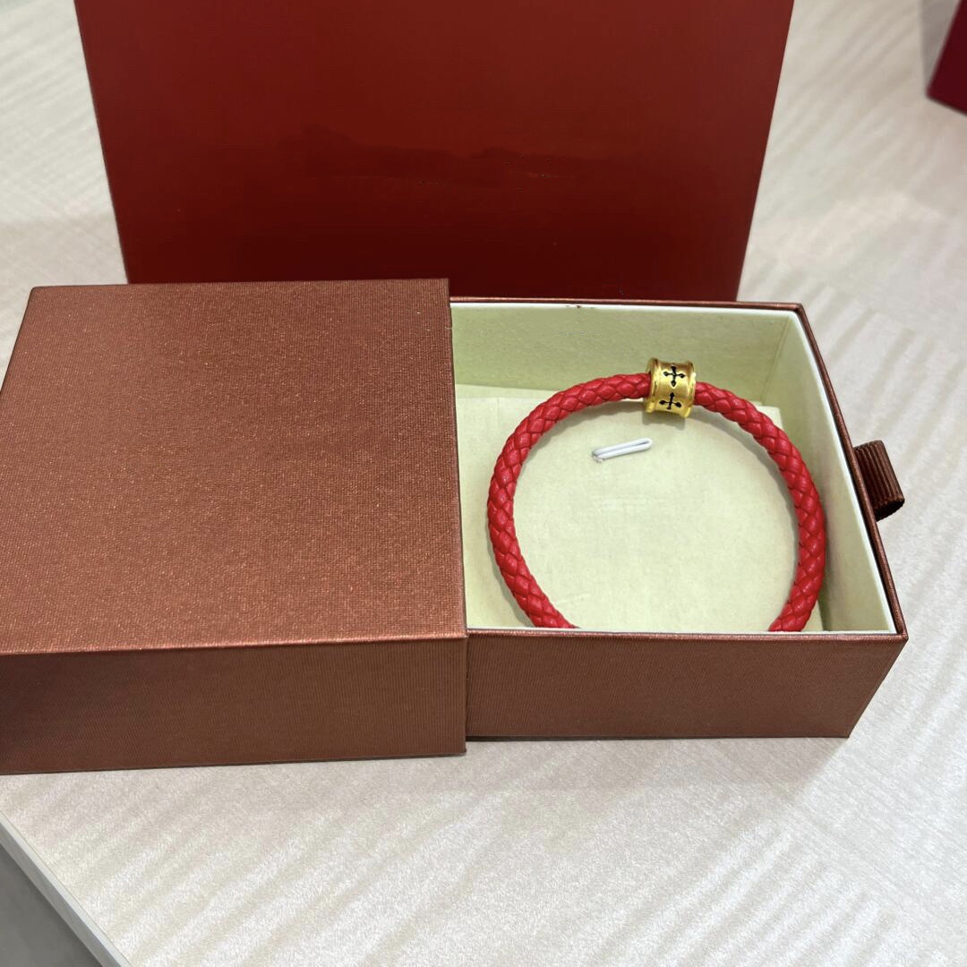 黄金足金999刺青信念转运珠手链女男士皮绳新年情人节礼物送男友