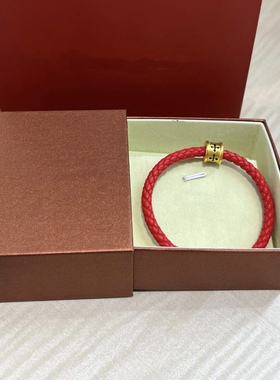 黄金足金999刺青信念转运珠手链女男士皮绳新年情人节礼物送男友