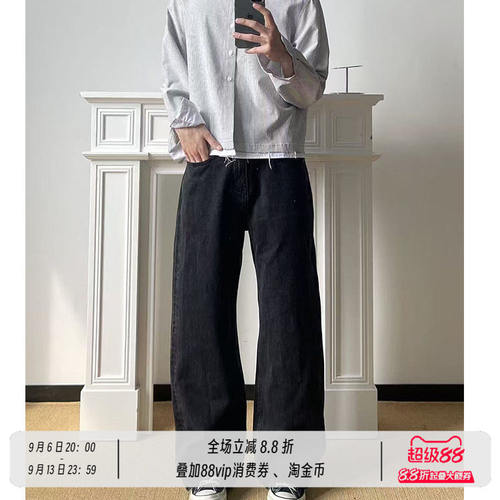 XSTM04牛日本质窄幅红边赤耳黑色纯色素牛仔裤长裤男