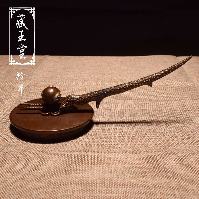 日式复古纯铜羚羊壶叉铁壶盖夹茶叉纯手工制作茶道配件铜叉