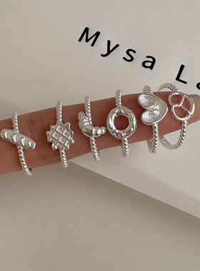 牛角包甜甜圈面包系列s925纯银戒指女小众设计尺寸可调节食指指环