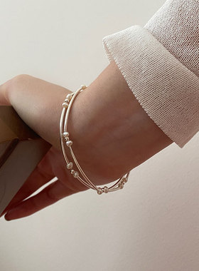 925纯银天然珍珠手链女小众设计感高级轻奢闺蜜礼物百搭叠带手串