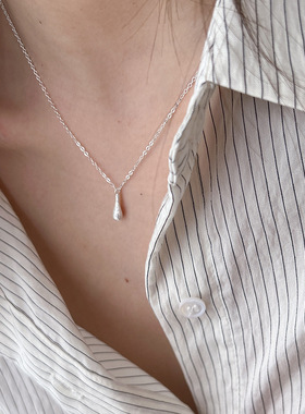 925纯银磨砂水滴流苏项链女亮银色简约百搭拉丝锁骨链小众清冷感