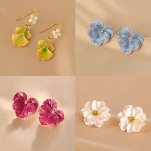 银芭桑秋日黄色银杏叶耳环高级感小众文艺耳坠古风配旗袍花朵耳饰