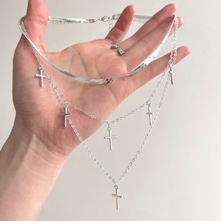 Vintage古着 Plain circle cross项链小众设计十字架叠戴锁骨高级
