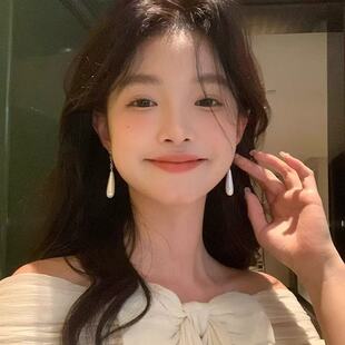 【我的脸很圆】高级感长款水滴珍珠耳环锆石闪钻修饰脸型耳环耳饰