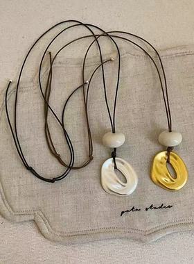 不规则哑光缕空椭圆抽拉式项链女欧美夸张小众独特时尚颈链锁骨链