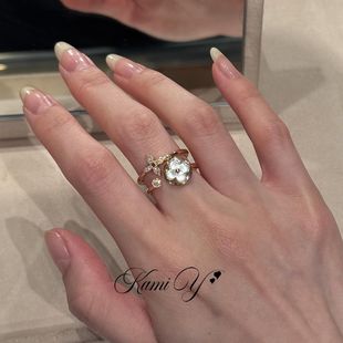 轻奢高级感闪钻贝母幸运花开口戒指女时尚气质小众设计感百搭指环