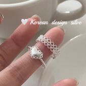 简约小众镂空蕾丝花边拉丝磨砂爱心开口戒指轻奢精致百搭饰品