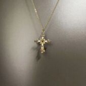 Vintage古着 锁骨链 cross项链中古金色十字架长款 Golden petal