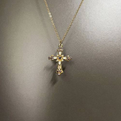 Vintage古着 Golden petal cross项链中古金色十字架长款锁骨链