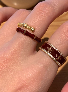 红色滴釉十字架戒指女复古辣妹指环小众高级感叠戴戒圈2025新款