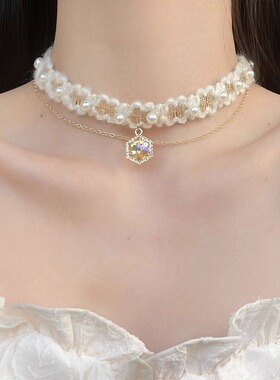 小众高颜值设计毛绒绒choker项链甜美纯欲2024新款